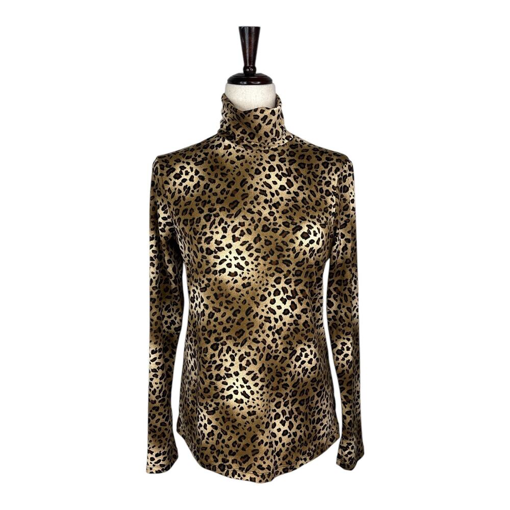 Stretch Is Comfort Womens Leopard Print Long Sleeve Turtleneck Size Medium